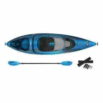 a blue kayak with a paddle on a white background at Rice Lake Retreat 2 Bed Home 16 Ft Swim spa Sauna in Bailieboro