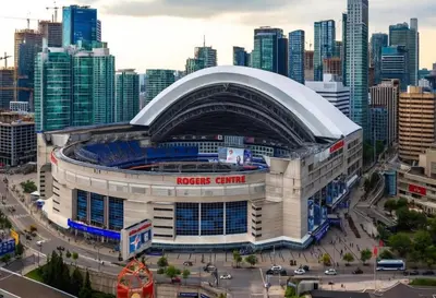 a view of a baseball stadium with a city at Luxury Condo Downtown Toronto in Toronto