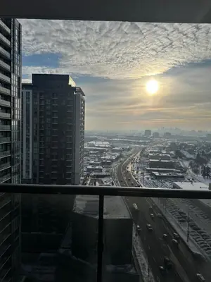 a view of a city from the top of a building at Modern 1 bedroom with private bathroom near Toronto airport in Toronto