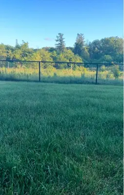 a fence in the middle of a grass field at Designer Escape by the Pond in Kitchener