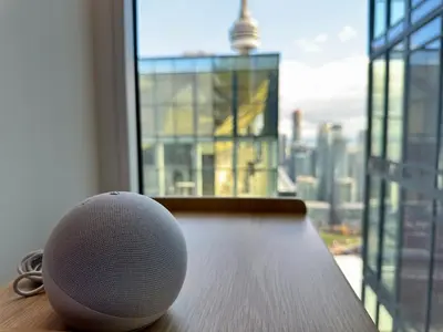 an object sitting on a table in front of a window at Luxury 76 floor 2B2B Downtown Toronto Skyline View in Toronto