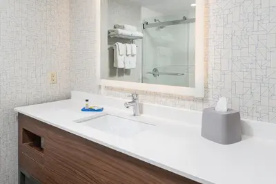 a bathroom with a white sink and a mirror at Holiday Inn Express Hotel & Suites Milton by IHG in Milton