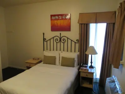 a bedroom with a large bed and a window at Victoria's Mansion Guest House in Toronto