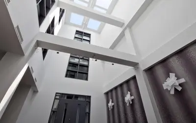 a view from the inside of a building with stars at Hotel Metro in London