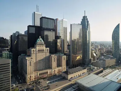 an aerial view of a large city with tall buildings at Fairmont Royal York Hotel in Toronto