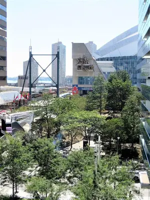 a view of a city with a bridge and trees at Upscale Suite at CN Tower, Metro Convention & Rogers Centre in Toronto