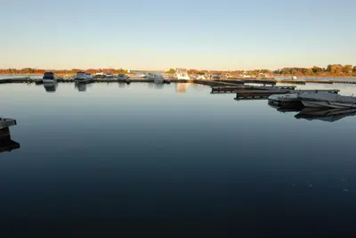 a large body of water with boats in it at Kings Inn Orillia in Orillia
