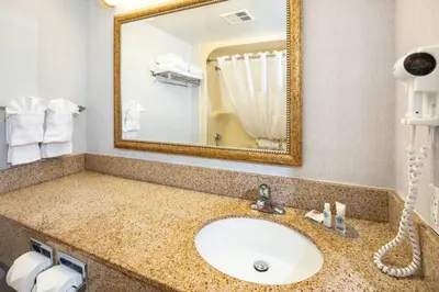 a bathroom with a sink and a mirror at Comfort Hotel & Suites in Peterborough