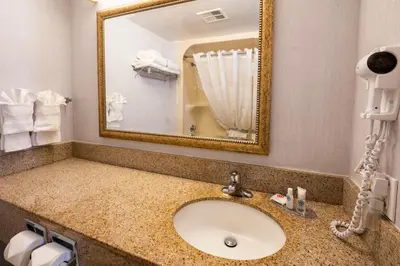 a bathroom with a sink and a mirror at Comfort Hotel & Suites in Peterborough