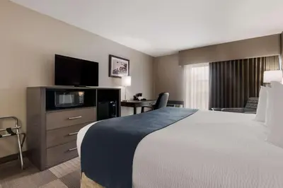a hotel room with a bed and a flat screen tv at Best Western St Catharines Hotel & Conference Centre in St. Catharines