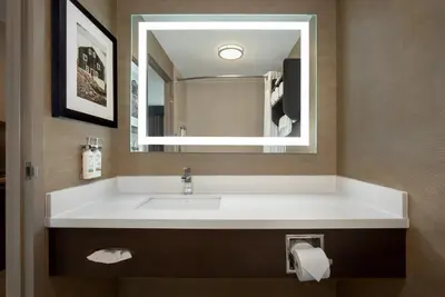 a bathroom with a sink and a mirror at Holiday Inn Express Hotel & Suites Barrie by IHG in Barrie