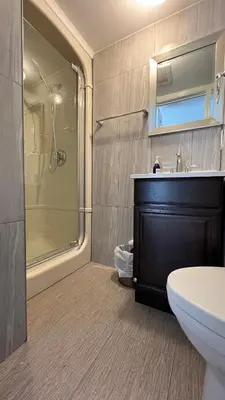 a bathroom with a toilet and a sink and a shower at Bedham Hall B&B in Niagara Falls