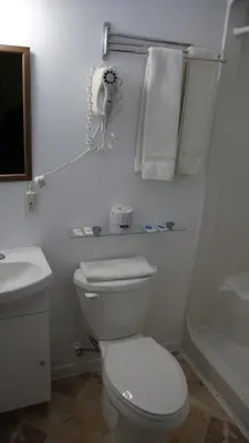 a white bathroom with a toilet and a sink at Robyn's Motel in Peterborough
