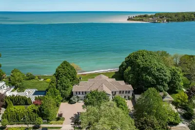 an aerial view of a house on the water at Somerset - A Private Retreat in Niagara on the Lake