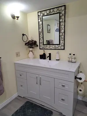 a bathroom with a sink and a mirror at Carrousel Bed & Breakfast in Cayuga
