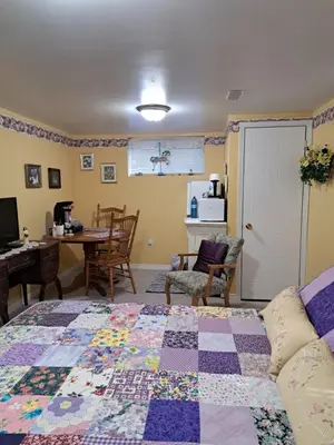 a bedroom with a bed and a table and a desk at Carrousel Bed & Breakfast in Cayuga