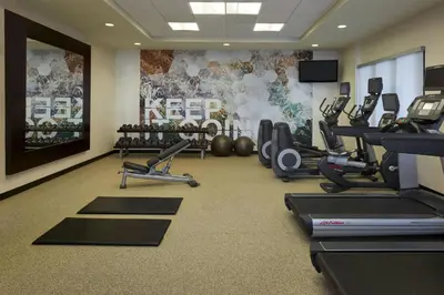 a fitness room with treadmills and exercise machines at SpringHill Suites by Marriott Toronto Vaughan in Vaughan