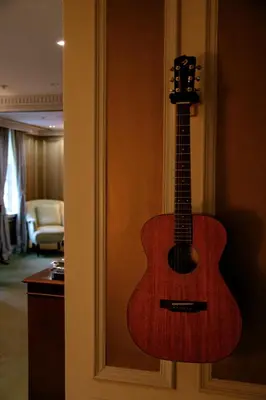 a guitar hanging on the door of a room at Windsor Arms Hotel in Toronto