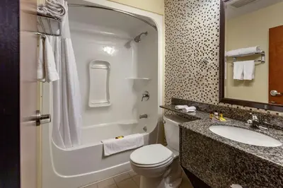 a bathroom with a toilet and a sink and a shower at Best Western Plus Woodstock Inn & Suites in Woodstock
