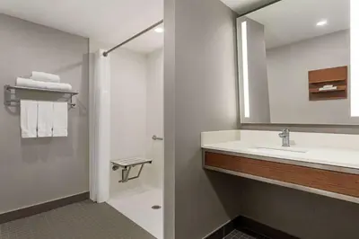 a bathroom with a sink and a mirror at Hilton Garden Inn Kitchener/Cambridge in Cambridge