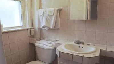a bathroom with a toilet and a sink at Pleasant Stay Motel in Ancaster