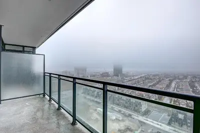 a view from the top of an office building in the fog at Pathway Suites in Mississauga