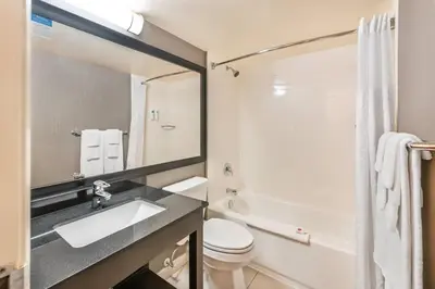 a bathroom with a sink and a toilet at Comfort Inn in Hamilton