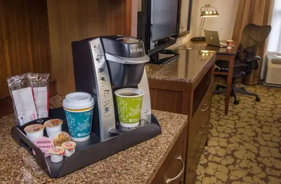 a coffee maker on a counter in a hotel room at Hilton Garden Inn Toronto/Brampton West, Ontario, Canada in Brampton