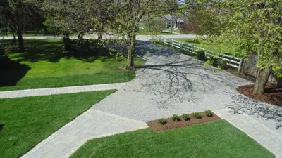 an aerial view of a garden with trees and grass at Carriage House On Kent in Niagara on the Lake