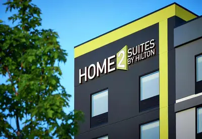 a building with a home suites sign on it at Home2 Suites By Hilton Brantford in Brantford