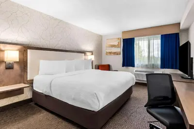 a hotel room with a large bed and a desk at Best Western Halton Hills in Georgetown