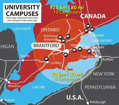 a map of the university campuses in amsterdam at Doucet Guesthouse in Hamilton