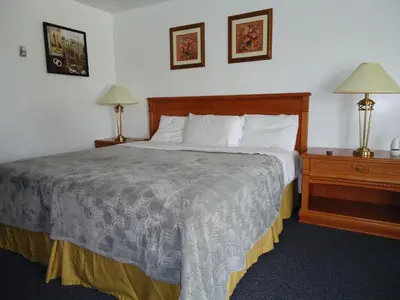 a bedroom with a large bed and two night stands at Westmount Motel in Woodstock