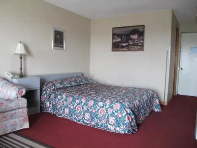 a hotel room with a bed and a lamp and a bedroom at Newburg Inn Motel in New Hamburg
