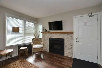 a living room with a fireplace and a tv at #Ski-in/Ski-out Cozy Studio at North Creek Resort in Blue Mountains