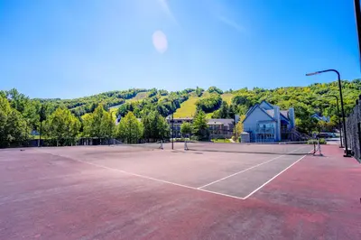 a tennis court with a person standing on it at Gorgeous Loft in the Heart of Blue Mountain in Blue Mountains