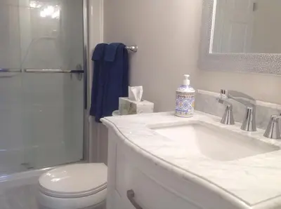 a bathroom with a sink and a toilet and a shower at Hammer Haus II in Waterloo