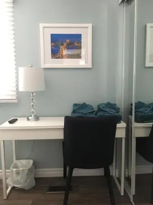 a desk with a chair and a picture on the wall at Hammer Haus II in Waterloo