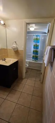 a bathroom with a sink and a toilet and a shower at Choice Inn by the falls in Niagara Falls