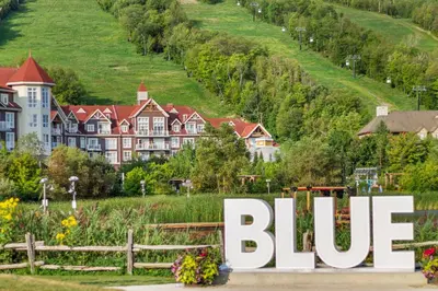 a large sign in front of a resort at Blue Mtn Chalet with a Sauna, Sleeps 20 in Blue Mountains