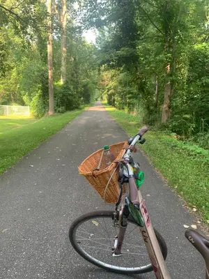a bike with a basket parked on a road at THE YORK HOUSE BOUTIQUE Stay in Fort Erie