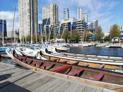 a bunch of boats are docked in a harbor at Stylish Downtown Toronto Residential Hotel in Toronto