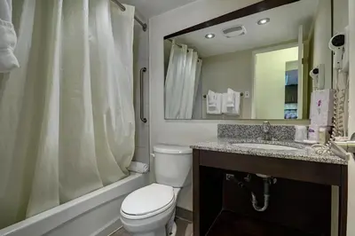 a bathroom with a toilet and a sink and a shower at Town Inn Suites Hotel in Toronto