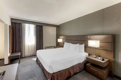 a hotel room with a large bed and a window at Best Western Plus Toronto Airport Hotel in Mississauga