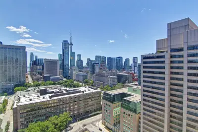 an aerial view of a city with tall buildings at DoubleTree by Hilton Toronto Downtown in Toronto