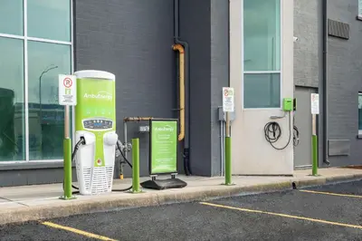 a gas station with a machine on the sidewalk at Comfort Hotel in Niagara Falls