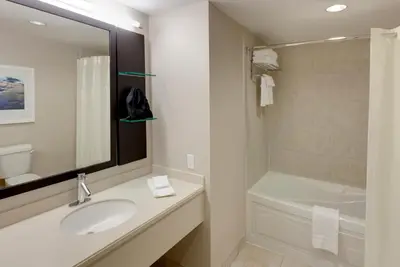 a bathroom with a sink and a bath tub at Niagara Fallsview Hotel in Niagara Falls