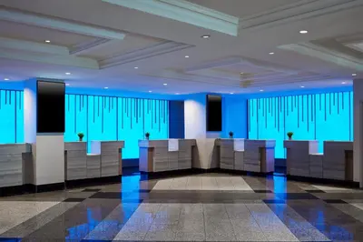 a conference room with blue lighting and chairs at Sheraton Fallsview Hotel in Niagara Falls