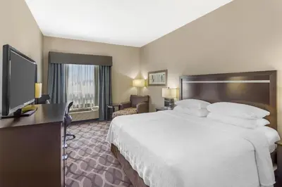a hotel room with a large bed and a television at Best Western Plus Travel Hotel Toronto Airport in Toronto