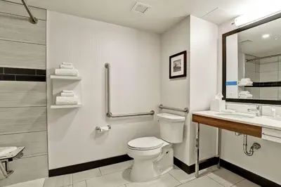 a bathroom with a toilet and a sink at Hampton Inn St. Catharines Niagara in St. Catharines
